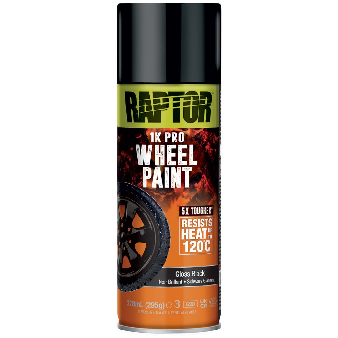High Temperature Wheel Paint Gloss Black Aerosol Raptor Spray Vopsea Jante, Raptor, 120°C, 378 ml - imagine 1